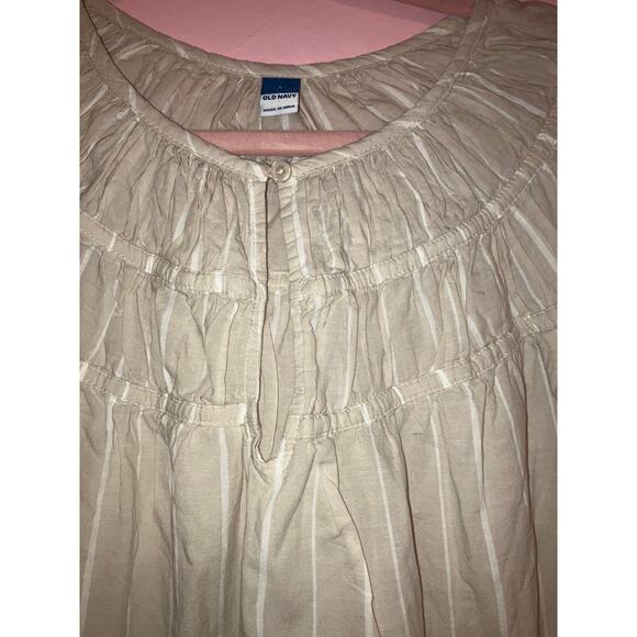 NWT Old Navy Beige Stripe Puff Sleeve Yoke Peasant Top Size Large - Picture 4 of 7